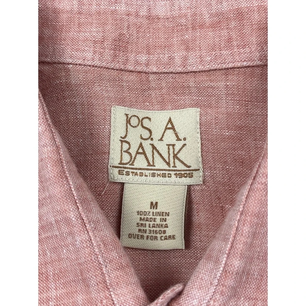 Jos A Bank Shirt Men's Medium Linen & Modal Blend Pink & Turquoise Short Sleeve